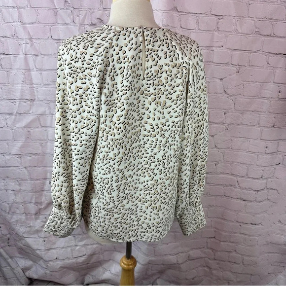 express peasant blouse leopard print long sleeve sz medium office neutral - Picture 3 of 8